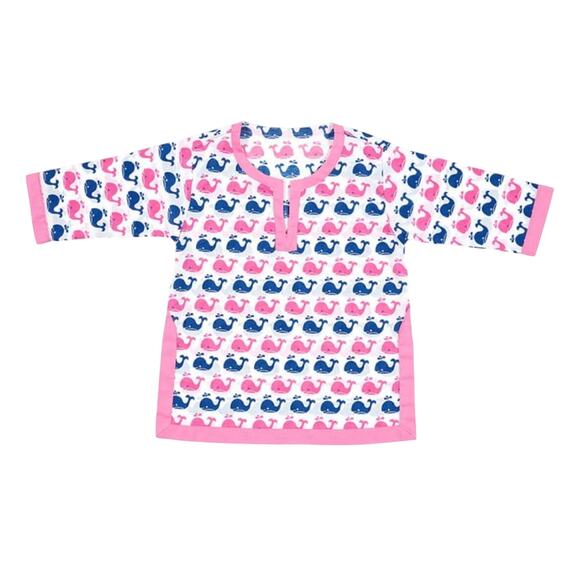 PB Kids Nautical TUNIC 18-24 Mo. Whale Fish Pink Blue Beach Pool Cover Up Dress - Picture 1 of 11